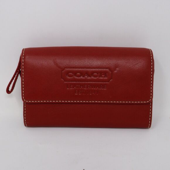 Coach Vtg Burgundy Leather Leatherware Small Bifold Wallet on Keychain - Picture 1 of 8